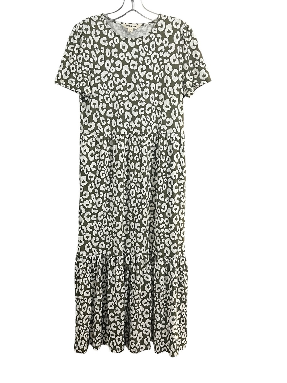Boden Emma Tiered Jersey Midi Dress Leopard Print US 6R UK 10R Green